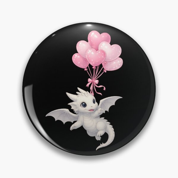 Item preview, Floating on Love | Cute White Dragon with Heart Balloons designed and sold by Hatchling Hollow.