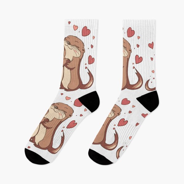 Item preview, Two cute otters hugging with pink hearts designed and sold by LYAN-STORE.