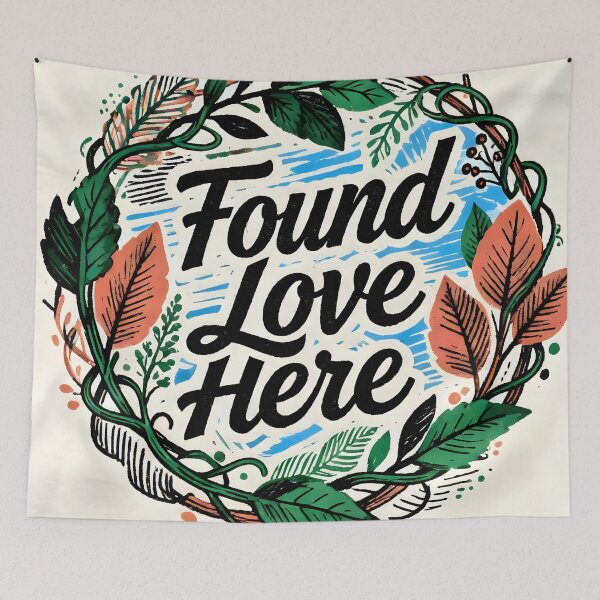Item preview, Found Love Here – Leafy Wreath Romantic Typography designed and sold by FreeFromDefault.