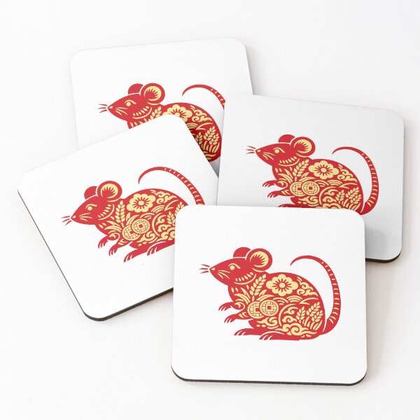Item preview, Lunar New Year Rat Zodiac Papercut Art, Red Gold Chinese New Year Rat Illustration, Year of the Rat Design designed and sold by Vendeloc.