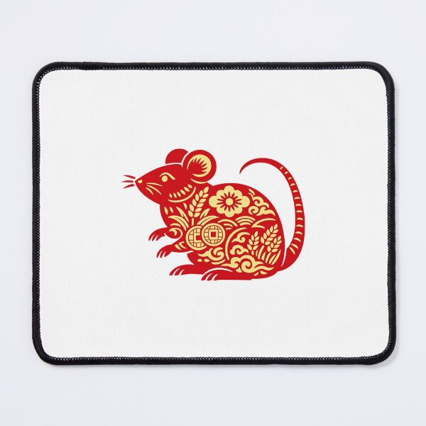 Item preview, Lunar New Year Rat Zodiac Papercut Art, Red Gold Chinese New Year Rat Illustration, Year of the Rat Design designed and sold by Vendeloc.