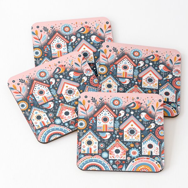 Item preview, Birds and Birdhouses with Floral Decorative Motifs – Scandinavian Folk Art by heidiannemorris © designed and sold by FOLK ART FUSION by heidiannemorris.