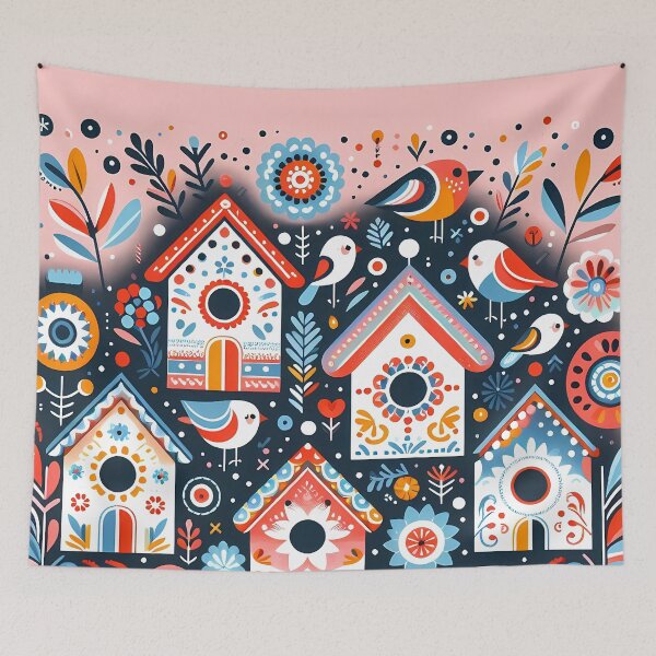 Item preview, Birds and Birdhouses with Floral Decorative Motifs – Scandinavian Folk Art by heidiannemorris © designed and sold by FOLK ART FUSION by heidiannemorris.