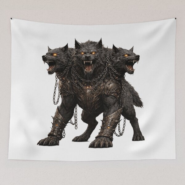 Item preview, Cerberus Mythical Creature Art — Three-Headed Hellhound Guardian | Dark Fantasy Illustration designed and sold by AlexLineArt.