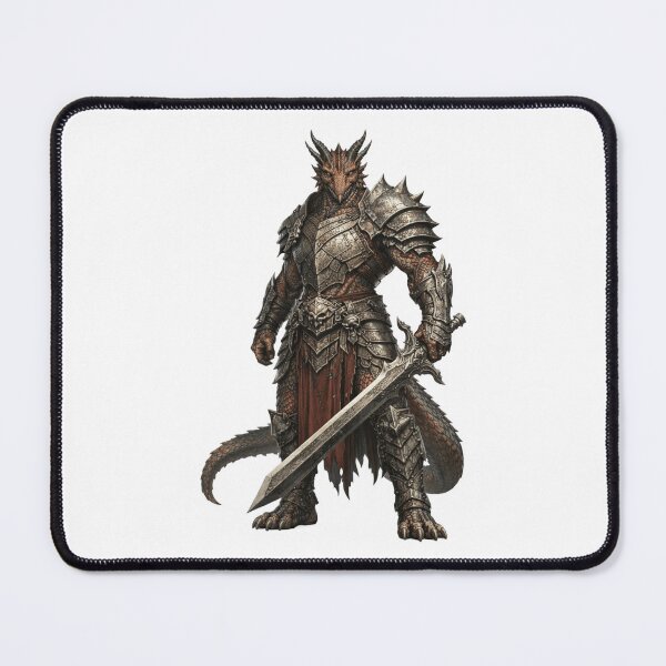 Item preview, Dragonborn Warrior Art — Armored Dragon Knight with Sword | Epic Dark Fantasy Illustration designed and sold by AlexLineArt.