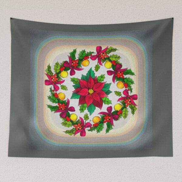 Item preview, Festive Poinsettia Holiday Wreath designed and sold by Anas Arts.