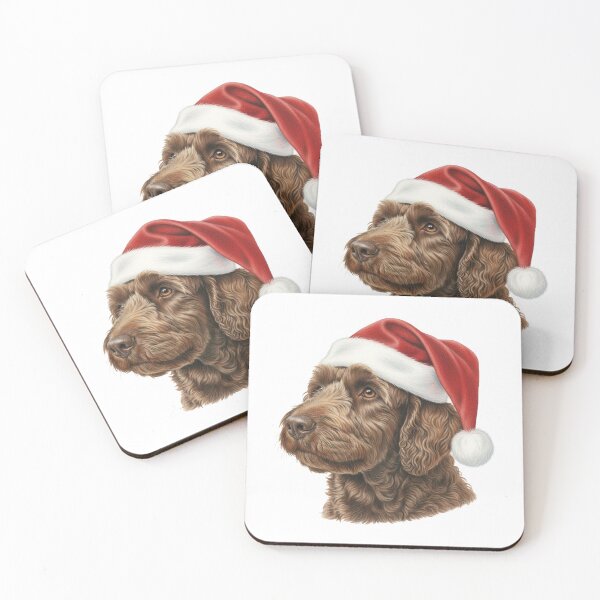 Item preview, Chocolate Labradoodle in a Santa Hat designed and sold by nerdybirdyshop.