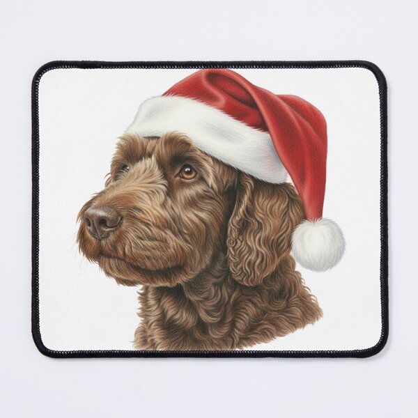 Item preview, Chocolate Labradoodle in a Santa Hat designed and sold by nerdybirdyshop.
