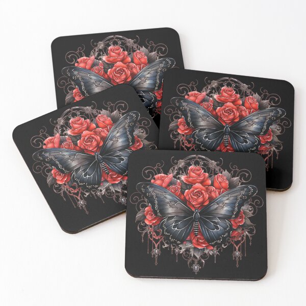 Item preview, Crimson Nocturne – Gothic Black Butterfly with Blood Red Roses designed and sold by TheInkRaven.