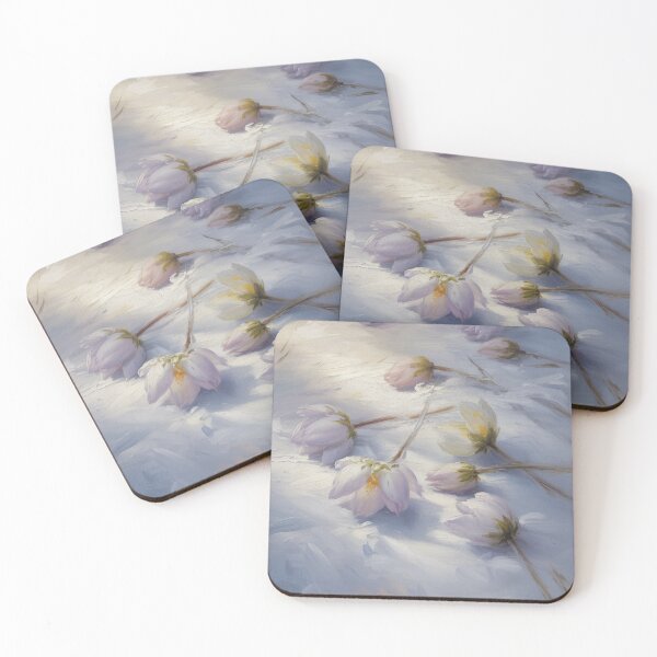 Item preview, White flowers on the snow,oil paint. designed and sold by elegantpaterns.