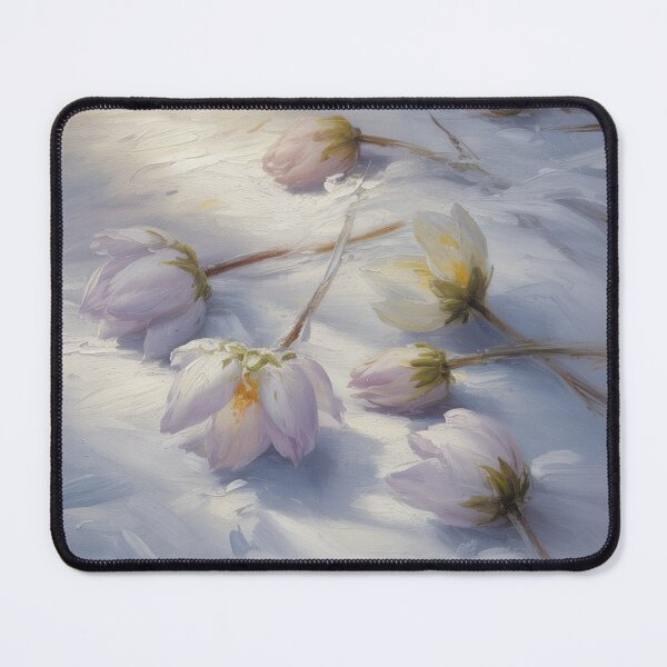 Item preview, White flowers on the snow,oil paint. designed and sold by elegantpaterns.