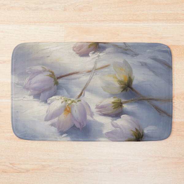 Item preview, White flowers on the snow,oil paint. designed and sold by elegantpaterns.