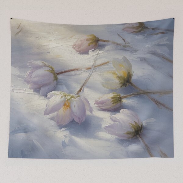 Item preview, White flowers on the snow,oil paint. designed and sold by elegantpaterns.