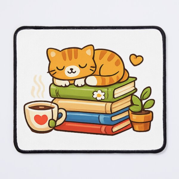 Item preview, Cozy Sleeping Cat on Books with Tea designed and sold by TrendlyStudio.