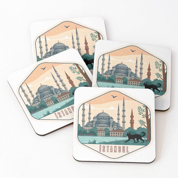 Item preview, Istanbul Blue Mosque and Black Cat - Vintage Travel Badge Illustration designed and sold by asliberry.