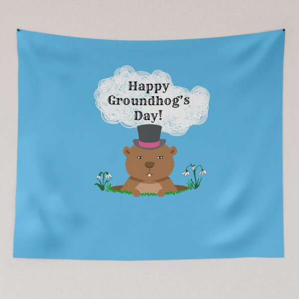 Item preview, Happy Groundhog Day Groundhog in Top Hat with Snowdrops designed and sold by spinningvisions.