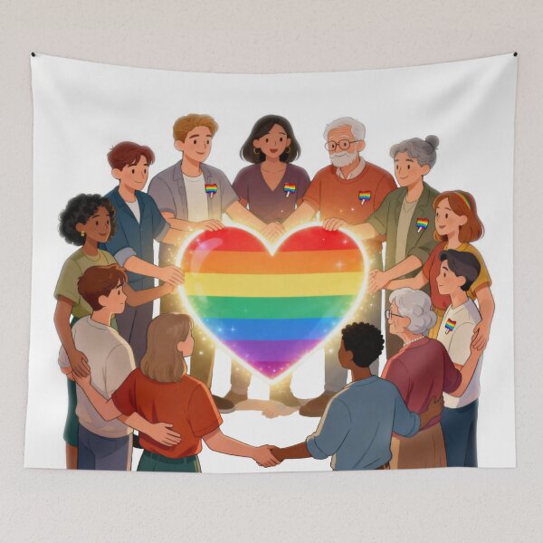 Item preview, United in Love: Intergenerational LGBTQ+ Community Heart designed and sold by rainbowgremlin.