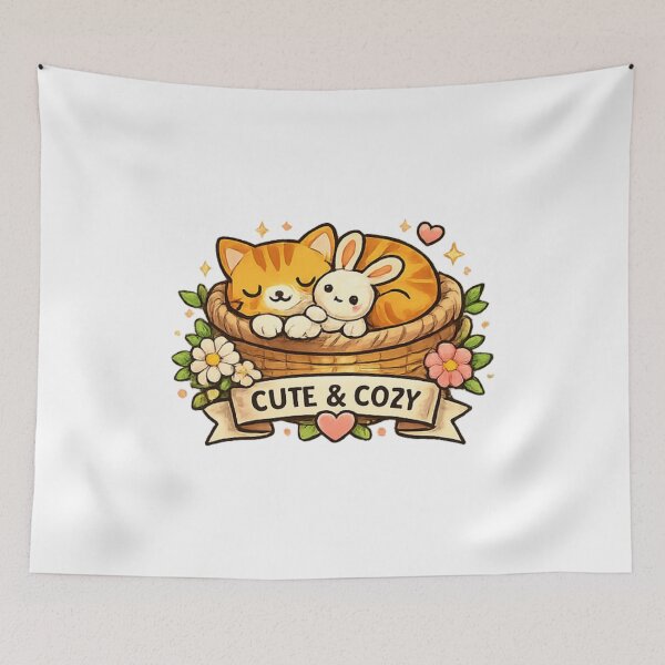 Item preview, Cute Cat and Bunny Sleeping Cozy designed and sold by TrendlyStudio.
