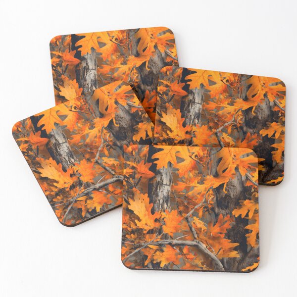 Item preview, Intense Orange Oak Leaves Camouflage Artwork with Rich Tree Bark, Woodland Branches and Autumn Forest Energy designed and sold by meganohm.