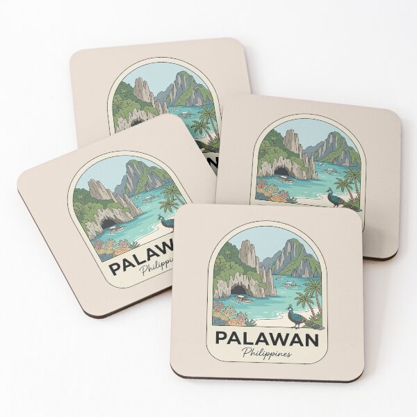Item preview, Palawan Philippines Tropical Travel Badge, El Nido Limestone Cliffs and Bangka Boats designed and sold by InvestingRoad.