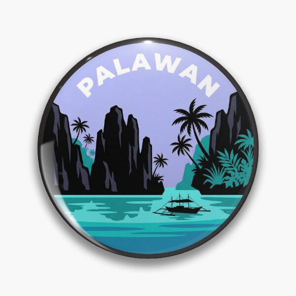 Item preview, Palawan Philippines Tropical Travel Badge, El Nido Limestone Cliffs and Bangka Boats designed and sold by InvestingRoad.