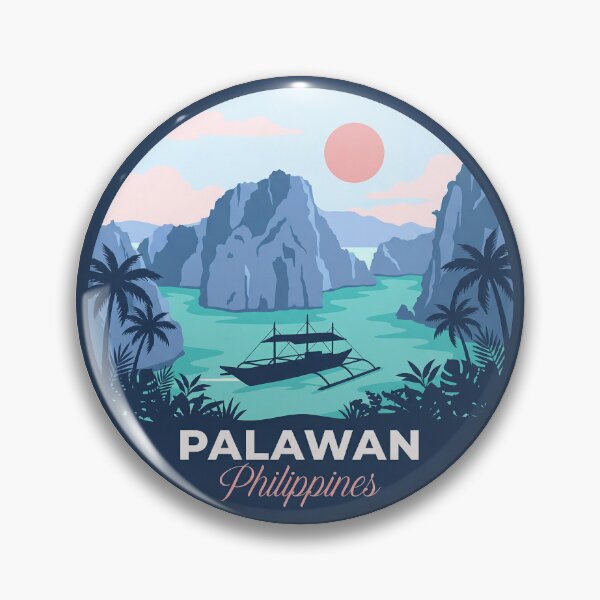 Item preview, Palawan Philippines Tropical Travel Badge, El Nido Limestone Cliffs and Bangka Boats designed and sold by InvestingRoad.
