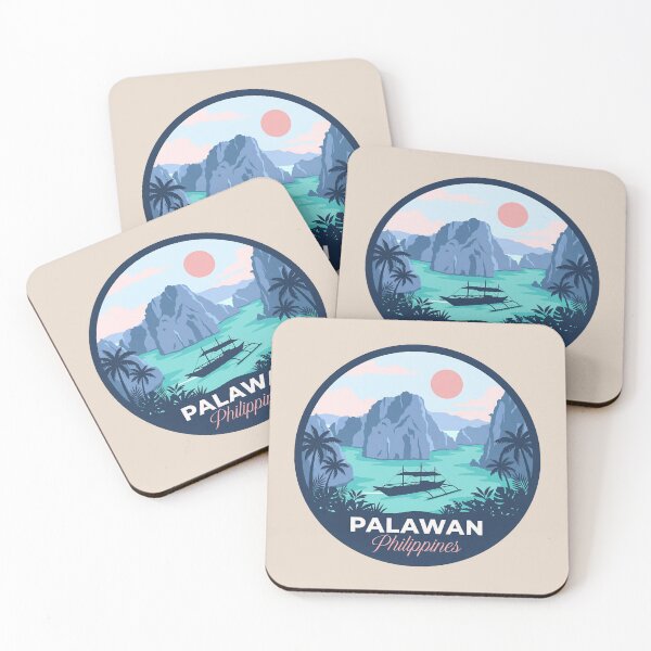 Item preview, Palawan Philippines Tropical Travel Badge, El Nido Limestone Cliffs and Bangka Boats designed and sold by InvestingRoad.