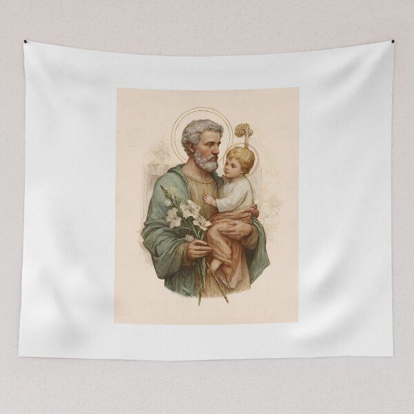 Item preview, Saint Joseph Holding the Christ Child and Lilies designed and sold by Oldetimemercan.