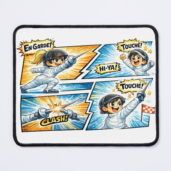Item preview, fencing cartoon designed and sold by ChillCharmStudio.