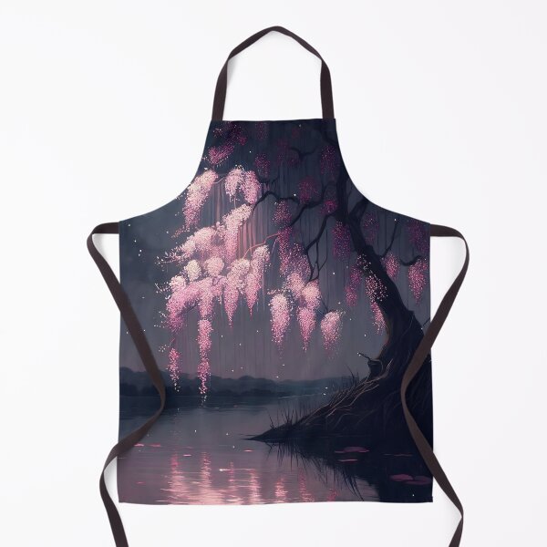 Item preview, Moonlit Wisteria Lake – Pink Blossoms in Night Reflection designed and sold by EmeraldeaArt.