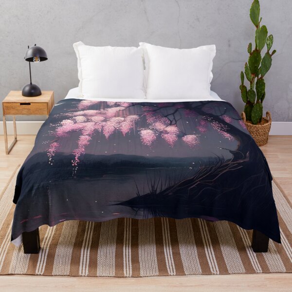 Item preview, Moonlit Wisteria Lake – Pink Blossoms in Night Reflection designed and sold by EmeraldeaArt.