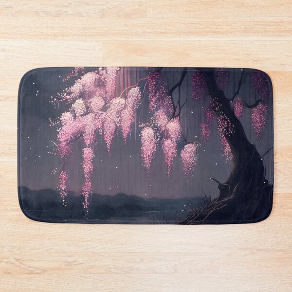Item preview, Moonlit Wisteria Lake – Pink Blossoms in Night Reflection designed and sold by EmeraldeaArt.