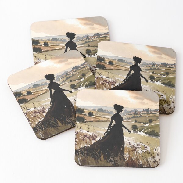 Item preview, Woman walks through a field looking at the landscape during a cloudy evening designed and sold by SpaceartLilu.