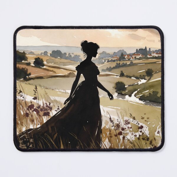 Item preview, Woman walks through a field looking at the landscape during a cloudy evening designed and sold by SpaceartLilu.