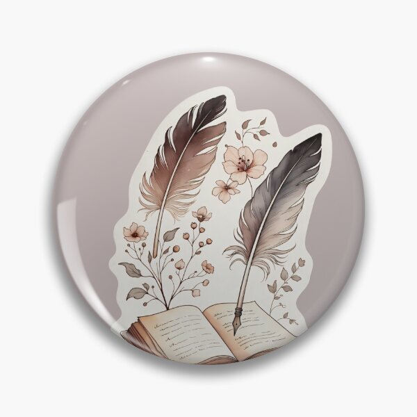 Item preview, Artwork featuring an open book with quill pens and flowers on a light background in a study setting with soft light designed and sold by SpaceartLilu.