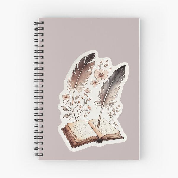 Item preview, Artwork featuring an open book with quill pens and flowers on a light background in a study setting with soft light designed and sold by SpaceartLilu.