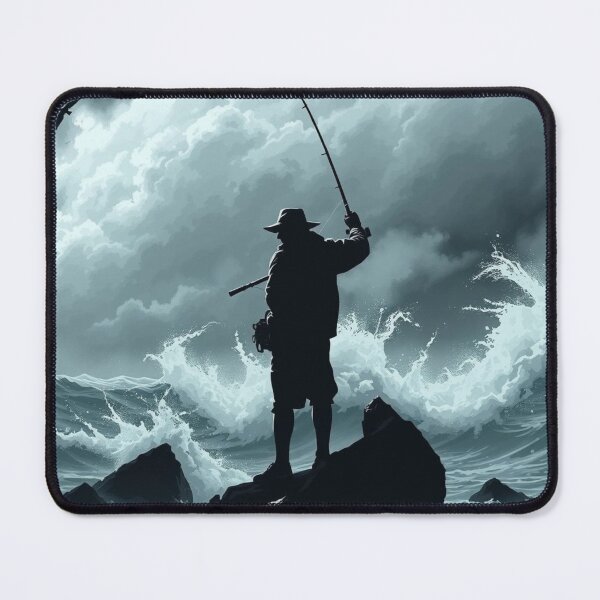Item preview, Stormy Ocean Fisherman Silhouette - Dramatic Fishing Art designed and sold by EllDAV777.
