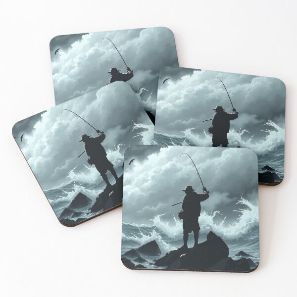 Item preview, Stormy Ocean Fisherman Silhouette - Dramatic Fishing Art designed and sold by EllDAV777.