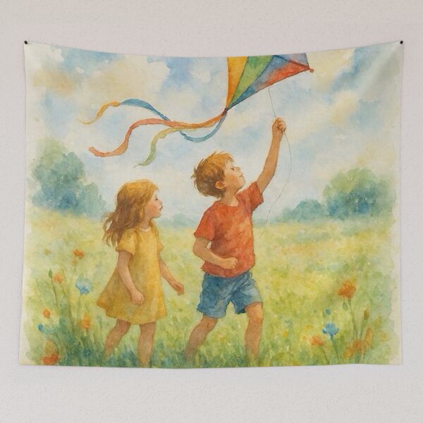 Item preview, Flying a Kite in the Meadow designed and sold by TinCatOutPost.