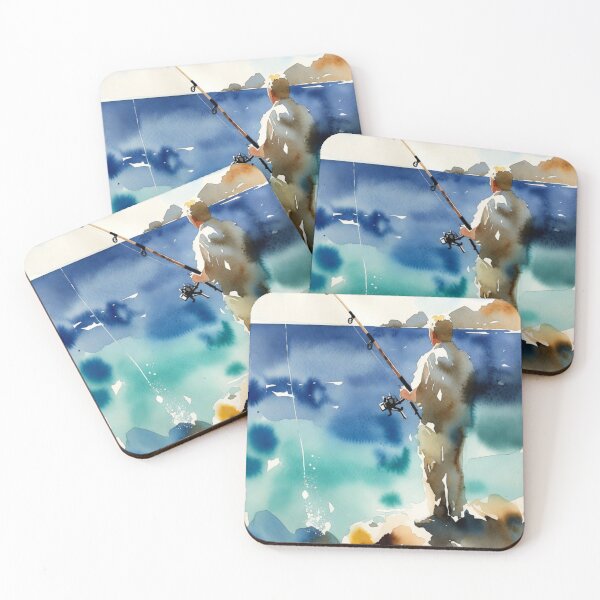Item preview, Watercolor Fisherman Fishing at Sea Ocean Landscape Art designed and sold by EllDAV777.
