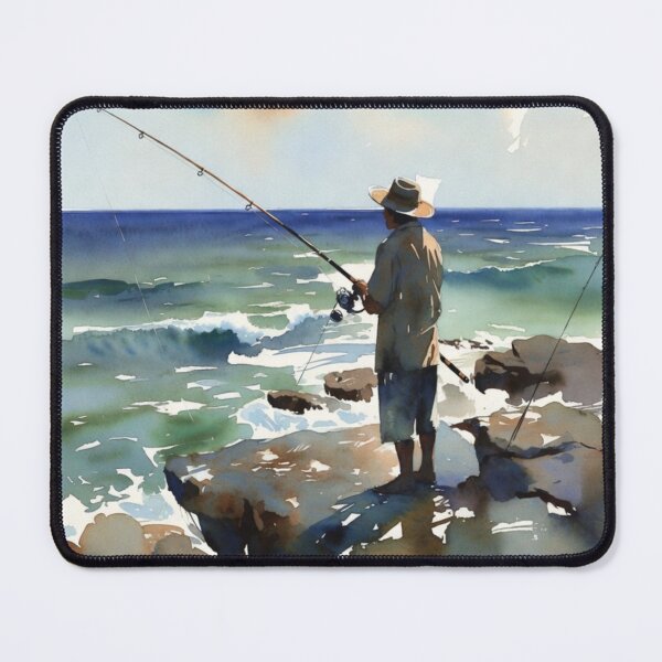 Item preview, Watercolor Fisherman on Beach - Serene Ocean Fishing Art designed and sold by EllDAV777.