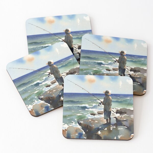 Item preview, Watercolor Fisherman on Beach - Serene Ocean Fishing Art designed and sold by EllDAV777.