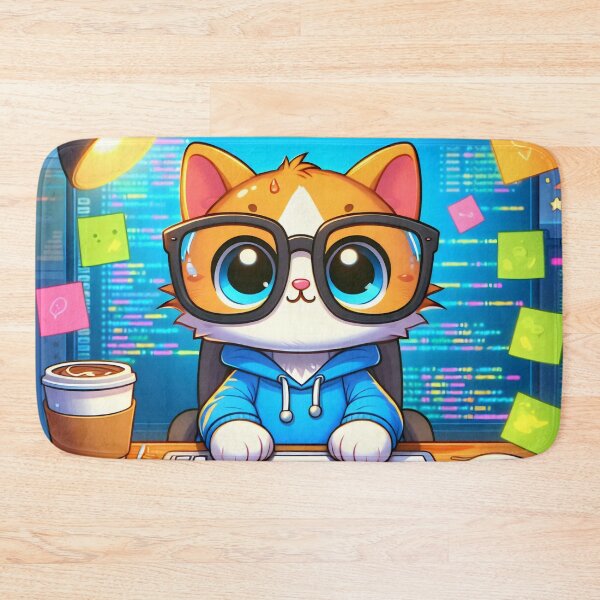 Item preview, Cute Programmer Cat Cartoon designed and sold by CuteThingsWorld.