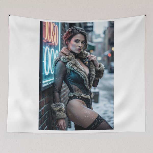 Item preview, Cyberpunk Brunette in Fur Lined Bodysuit in Snow designed and sold by CathryneDelamort.