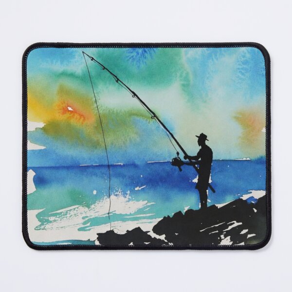 Item preview, Watercolor Fisherman Silhouette at Sunset Beach Ocean designed and sold by EllDAV777.
