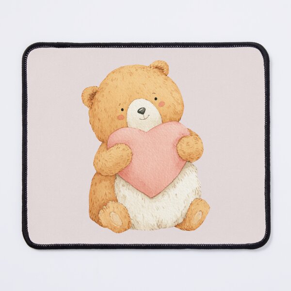 Item preview, Smiling Beige Teddy Bear Hugging a Heart-Shaped Pillow designed and sold by Violet Peonies.