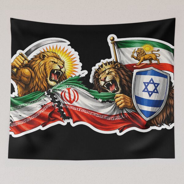 Item preview, Persian Lion Tearing Iranian Regime - With Israel Shield // Lions of Resistance – Free Iran Powerful Political Art designed and sold by YG - YiddisheGesheft.