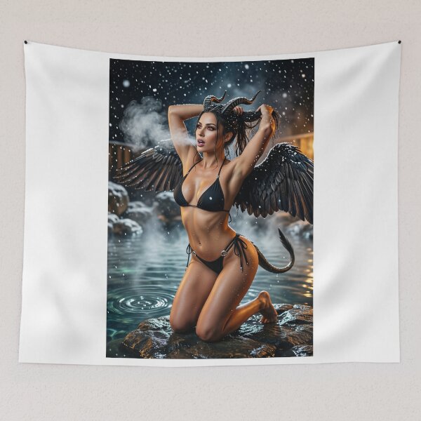 Item preview, Horned Succubus in Black Bikini Amidst Winter Snow designed and sold by CathryneDelamort.