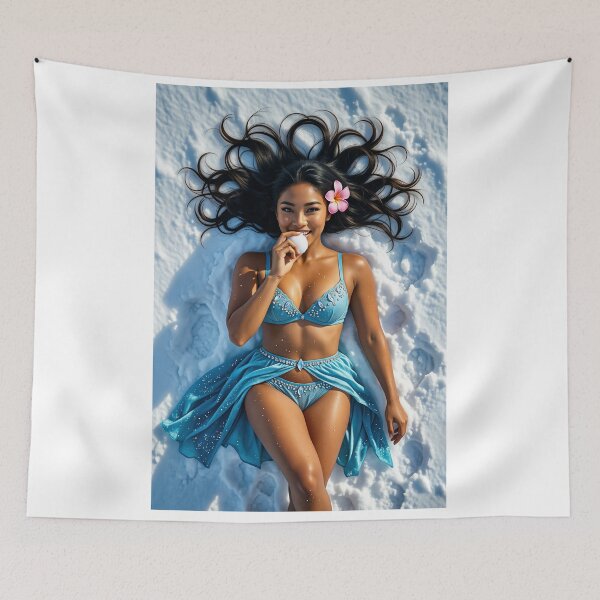 Item preview, Shanti smiling in blue bikini on winter snow designed and sold by CathryneDelamort.