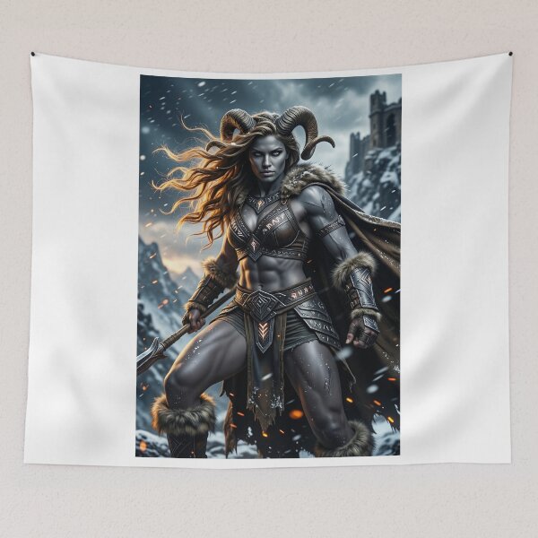 Item preview, Horned Barbarian Warrior in Falling Snow designed and sold by CathryneDelamort.